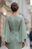 Abito di Madre della Sposa in Chiffon Verde Salvia con Frusci della Madre della Sposa