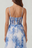 Corsetto a linea A in tulle a fiori bianchi blu spalline spaghetti