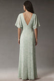 Dusty Sage Chiffon Scollo a V A Line con maniche corte