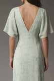 Dusty Sage Chiffon Scollo a V A Line con maniche corte