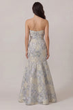 Abito da ospite da sposa in raso Jacquard blu polveroso con nodo a fiocco