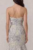 Abito da ospite da sposa in raso Jacquard blu polveroso con nodo a fiocco