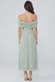 Abito midi in chiffon stampato salvia polverosa con spalla e fessura