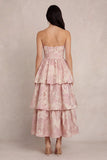 Blush Flower Jacquard Corsetto a Linea Abito Midi di raso senza spalline
