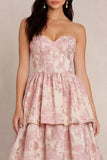 Blush Flower Jacquard Corsetto a Linea Abito Midi di raso senza spalline