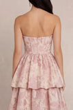 Blush Flower Jacquard Corsetto a Linea Abito Midi di raso senza spalline