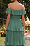 Abito midi a linea A con pieghe a livelli in chiffon di eucalipto