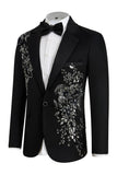 Vestiti da ballo da uomo da ballo blu a due pezzi con una tacca di bottone e paillettes