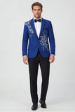 Vestiti da ballo da uomo da ballo blu a due pezzi con una tacca di bottone e paillettes