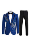 Vestiti da ballo da uomo da ballo blu a due pezzi con una tacca di bottone e paillettes