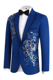 Vestiti da ballo da uomo da ballo blu a due pezzi con una tacca di bottone e paillettes