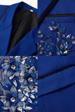 Vestiti da ballo da uomo da ballo blu a due pezzi con una tacca di bottone e paillettes
