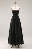 Abito formale A Line senza spalline in pizzo nero con zip posteriore