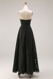 Abito formale A Line senza spalline in pizzo nero con zip posteriore