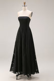 Abito formale A Line senza spalline in pizzo nero con zip posteriore