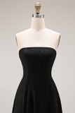 Abito formale A Line senza spalline in pizzo nero con zip posteriore