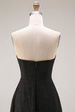 Abito formale A Line senza spalline in pizzo nero con zip posteriore