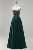 Abito lungo elegante verde stiro senza spalline floreale con perline