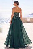 Abito lungo elegante verde stiro senza spalline floreale con perline
