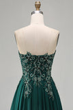 Abito lungo elegante verde stiro senza spalline floreale con perline