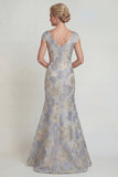 Abito floreale della madre della sposa in stile sposa a scollo a V blu polveroso