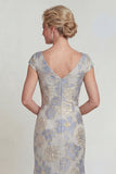 Abito floreale della madre della sposa in stile sposa a scollo a V blu polveroso