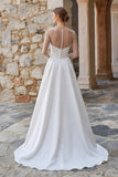 Abito da sposa Boho con tranello a maniche lunghe con perline e scorzo a scorza in avorio scintillante