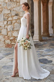 Abito da sposa Boho con tranello a maniche lunghe con perline e scorzo a scorza in avorio scintillante