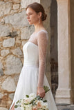 Abito da sposa Boho con tranello a maniche lunghe con perline e scorzo a scorza in avorio scintillante