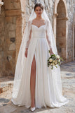 Abito da sposa Boho a maniche lunghe a maniche lunghe con fessura