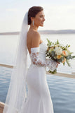 Abito da sposa lungo in chiffon con frusci in sirena avorio