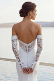 Abito da sposa lungo in chiffon con frusci in sirena avorio