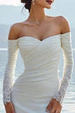 Abito da sposa lungo arricciata in stile sirena color avorio con applicazioni