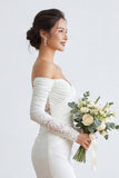 Abito da sposa lungo arricciata in stile sirena color avorio con applicazioni