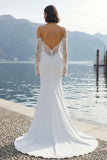 Abito lungo da sposa in merletto sirena applicato in chiffon avorio