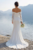 Abito lungo da sposa in merletto sirena d'avorio in chiffon