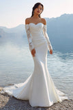 Abito lungo da sposa in merletto sirena d'avorio in chiffon