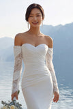 Abito lungo da sposa in merletto sirena d'avorio in chiffon