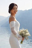 Abito lungo da sposa in merletto sirena d'avorio in chiffon