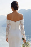 Abito lungo da sposa in merletto sirena d'avorio in chiffon