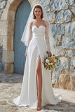 Abito da sposa lungo senza spalline in avorio con fessura