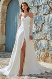 Abito da sposa lungo senza spalline in avorio con fessura