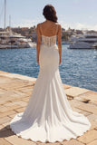 Abito da sposa applicato a sirene d'avorio con corta di corte
