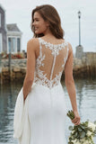 Abito da sposa in raso applicato sirena avorio con trena di corte