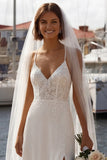 Corsetto avorio di sirena con spallette applicate e vestito da sposa con spacco