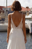 Corsetto avorio di sirena con spallette applicate e vestito da sposa con spacco