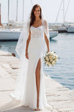 Abito da sposa lungo con spallette a spallette d'avorio e spacco