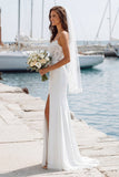 Abito da sposa lungo con spallette a spallette d'avorio e spacco