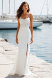 Abito da sposa lungo con spallette a spallette d'avorio e spacco
