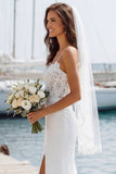 Abito da sposa lungo con spallette a spallette d'avorio e spacco